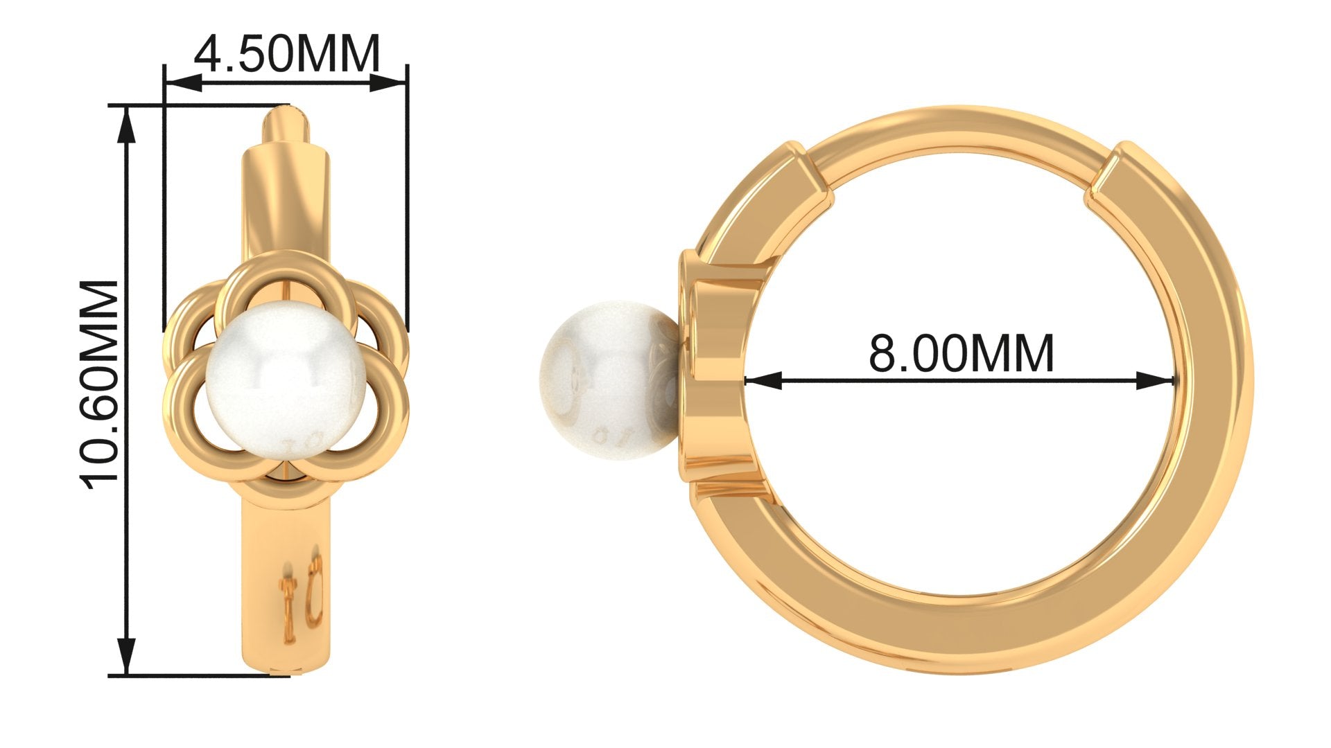 Freshwater Pearl Solitaire Cartilage Hoop Earring Freshwater Pearl - ( AAA ) - Quality - Jewel Pierce
