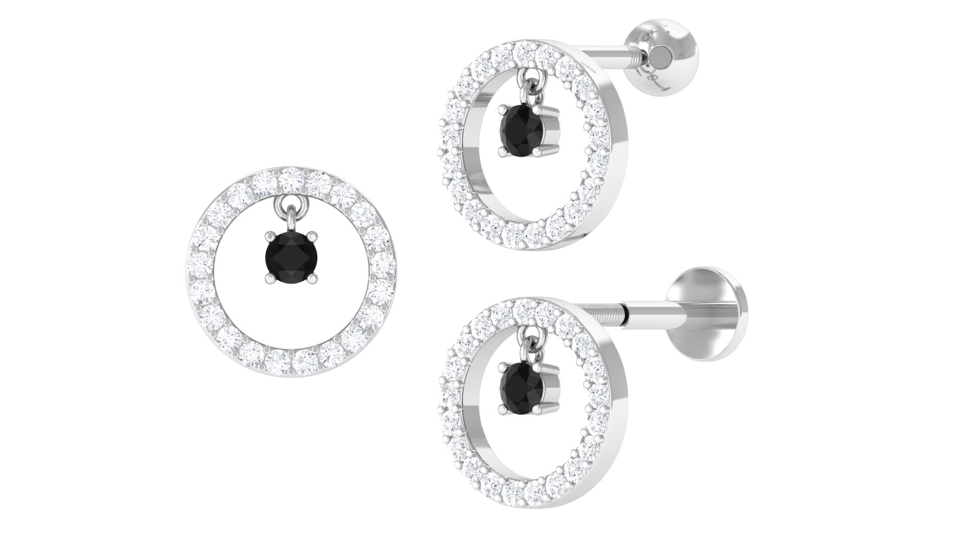 Black Diamond Circle Helix Earring with Diamonds Black Diamond - ( AAA ) - Quality - Jewel Pierce