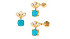 Real Turquoise Helix Drop Earring with Diamonds Turquoise - ( AAA ) - Quality - Jewel Pierce