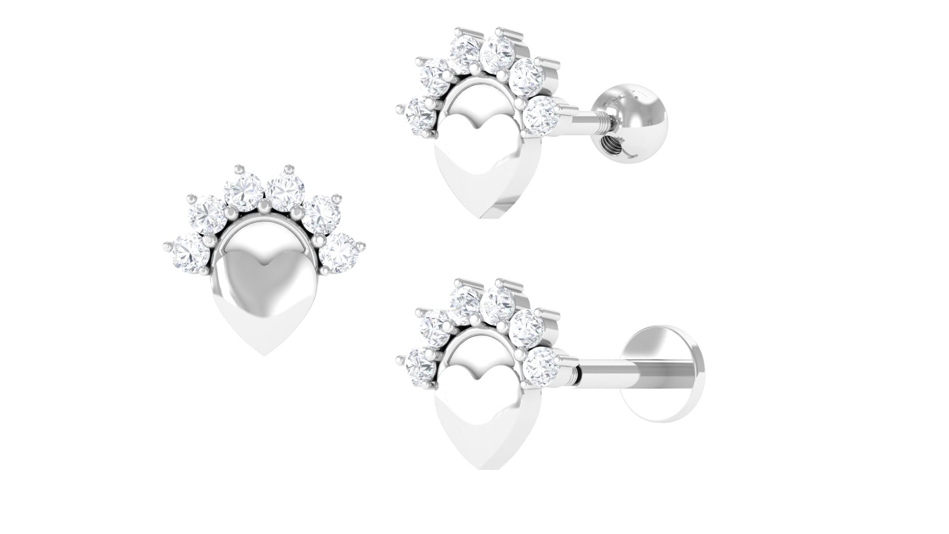 Genuine Diamond Heart Conch Earring Diamond - ( HI-SI ) - Color and Clarity - Jewel Pierce